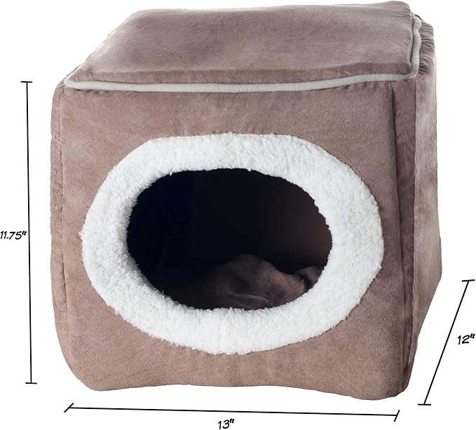 Cat House - Indoor Bed with Removable Foam Cushion - Cat Cave for Puppies, Rabbits, Guinea Pigs, and Other Small Animals by PETMAKER (Light Brown)