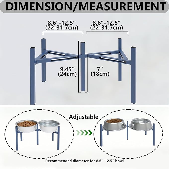 Adjustable Elevated Dog Bowl Stand, Metal Feeder Riser for Large Medium Dogs, Portable Travel Design, Slow Feeder Compatible (Without Bowls)