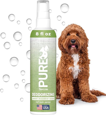 TropiClean PURE Deodorizing Dog Perfume Spray, Sweet Meadow Scent, Gentle Vegan Formula, Long Lasting Deodoziring Spray for Smelly Dogs, 8oz.