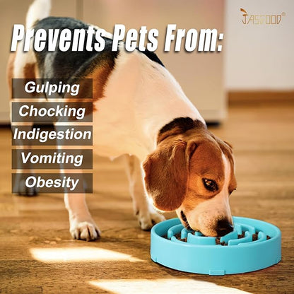 JASGOOD Sky Blue Large Slow Feeder Dog Puzzle Bowl - Slower Feeder, Anti-Choking, Interactive, Bloat Stop, Pet Slow Eating (Pack of 2)