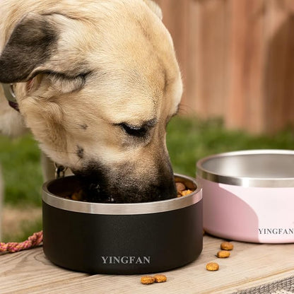 YINGFAN Dog Bowl Durable Non-Slip Stainless Steel Dog Bowl with Rubber Ring Heavy Duty Basic Bowls for Dogs (Black, 32oz)