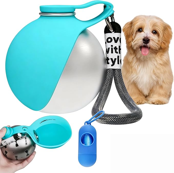 2-in-1 Portable Dog Water Bottle for Small Dogs, Foldable Pet Water Bottle, Portable Super Design Dog Water Bottle for Small Dog Walking, Hiking & Travel, Leak-Proof & Compact Dog Travel (Blue-A)