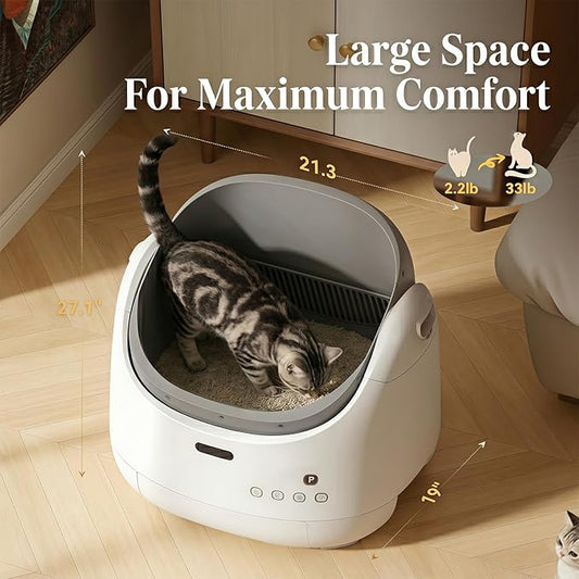 Self Cleaning Litter Box, Open Top Automatic Litter Box with Cat Proximity Sensing, Anti-Pinch 100L Large Auto Robot for Multiple Cats, Including Litter Mat Waste Bag