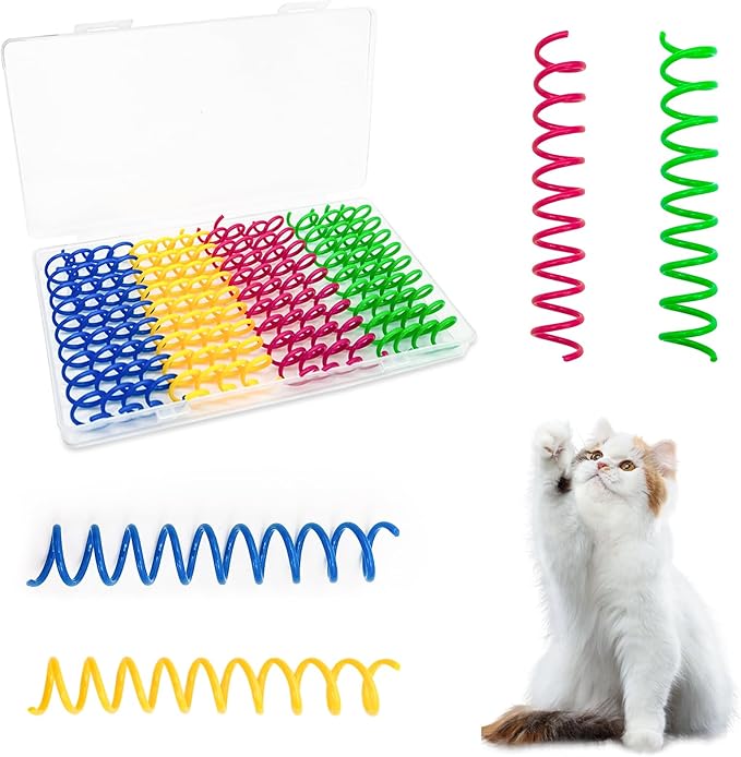 Andiker Mini Cat Spiral Springs, 16Pcs Cat Springs Toy Come with a Storage Box Long-Lasting 4 Bright Colors Plastic Springs Cat Toy for Indoor Cat Swatting Biting Hunting Self-Play Kitten Toys (S)