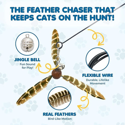 SunGrow Brown Feather Wand, Interactive Indoor Cat Toy with 1 Fishing Pole (34”) and 3 Feather Teasers (7”), Flexible Rod, Feline Fitness and Entertainment, 1 Set Per Pack  