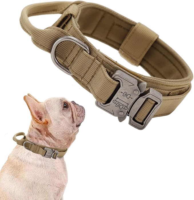 Xqpetlihai Tactical Dog Collar Adjustable Military Nylon Dog Collar with Control Handle and Heavy Duty Metal Buckle for Medium and Large Dogs (Brown,S)