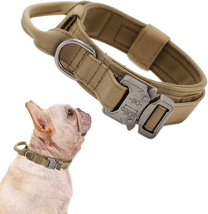 Xqpetlihai Tactical Dog Collar Adjustable Military Nylon Dog Collar with Control Handle and Heavy Duty Metal Buckle for Medium and Large Dogs (Brown,S)