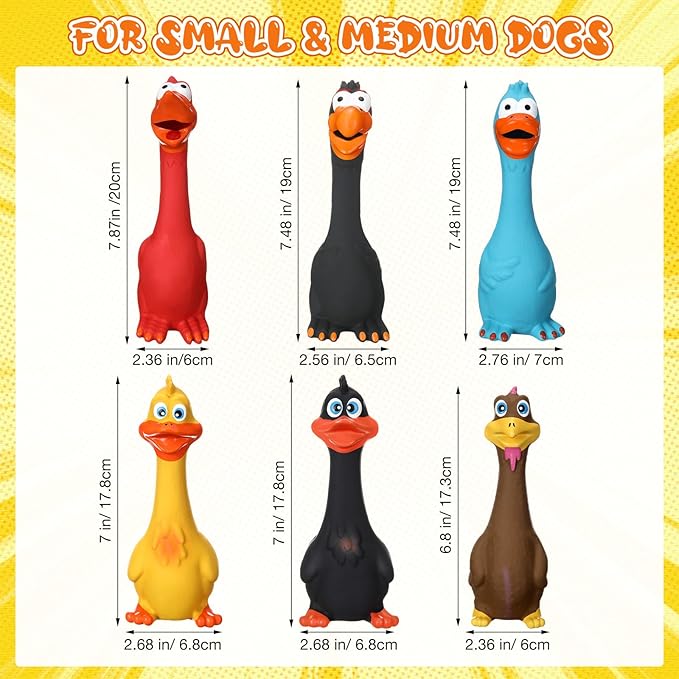 6 Pcs Latex Chicken Squeaky Dog Toys 7-8" Soft Rubber Duck Dog Chew Toy Screaming Standing Stick for Puppy Small Medium Pet Day Gifts Interactive Play Fetch Prank(Cute Style)