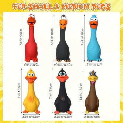 6 Pcs Latex Chicken Squeaky Dog Toys 7-8" Soft Rubber Duck Dog Chew Toy Screaming Standing Stick for Puppy Small Medium Pet Day Gifts Interactive Play Fetch Prank(Cute Style)