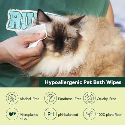 Pets Cleaning Wipes for Dogs & Cats, Unscented Hypoallergenic Grooming Wipes with Coconut Oil, No-Rinse Deodorizing & Hydrating for Paws, Body & Butt, Travel Pack 7.9"x5.9", 20ct
