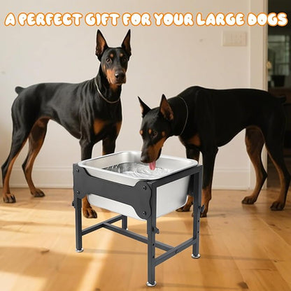 BWOGUE 3 Gal Elevated Large Dog Water Bowl, Raised Stainless Steel Bowl Stand Large Breed, 4 Height Adjustable (9", 11", 13", 15") Non-slip Dog Feeding Station for Joint Pressure Relief Indoor Outdoor