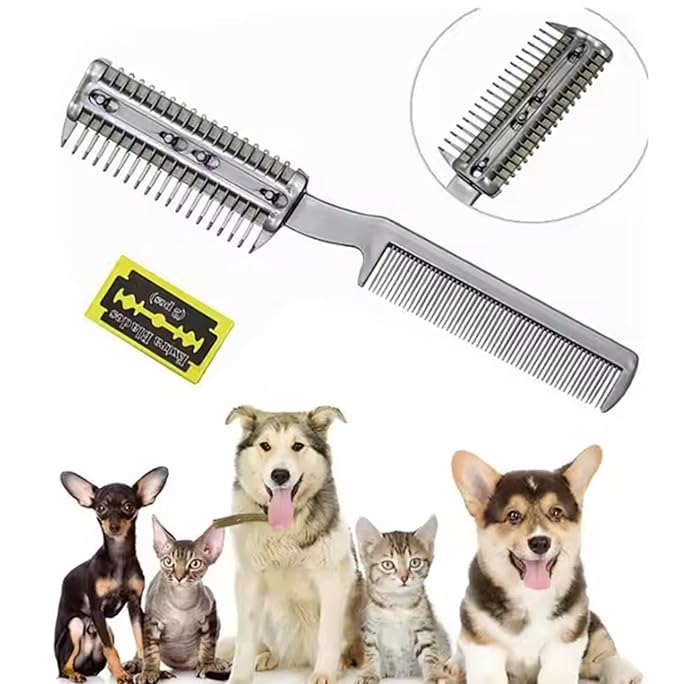 Pet Hair Thinning Comb Dog Hair Trimmer Cutter Comb with Extra Blade Dual-end Double-sided Dog Pet Grooming Tool