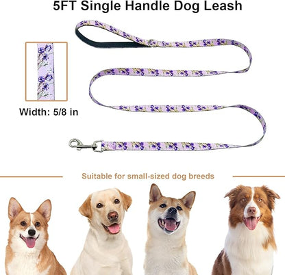 Dog Leash for Small Dogs, 5ft Dog Lead with Padded Handle, Cute Purple Dog Leash for Walking, Lavender Lily