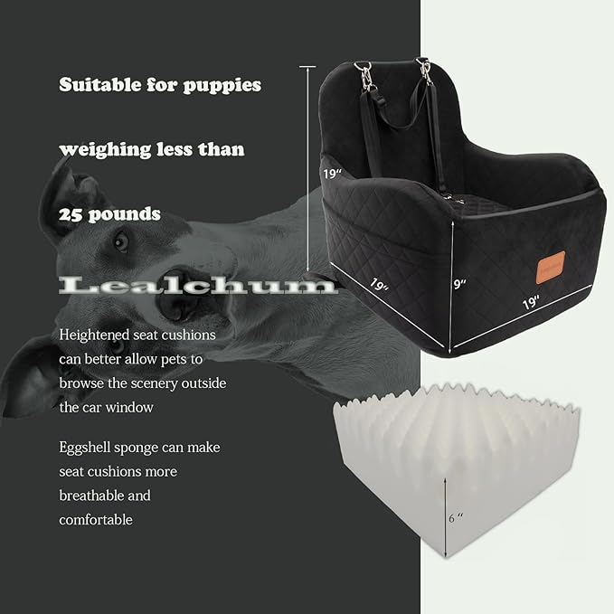 Lealchum Dog Booster Car Seat for Small/Medium Dogs Up to 35lbs,Elevated Cushion Fits in Front/Back Seat,Fully Detachable and Washable,2 Storage Pockets & Dog Leashes,Easy to Install(Black,Medium)