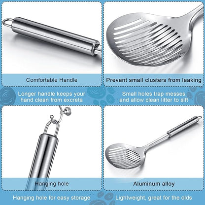 Meanplan 2 Pcs Cat Metal Litter Scoop Litter Scoop, Cat Accessories Scooper Stainless Steel Kitty Poop Sifting Cleaning for Litter Box, Metal Poop Sifter Pet Supplies