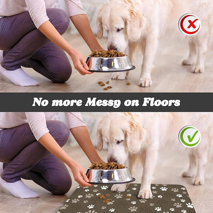 Dog Food Mat, Absorbent Water Bowl Mats Cat Pet Feeding Placemats Brown 16 * 24 inch