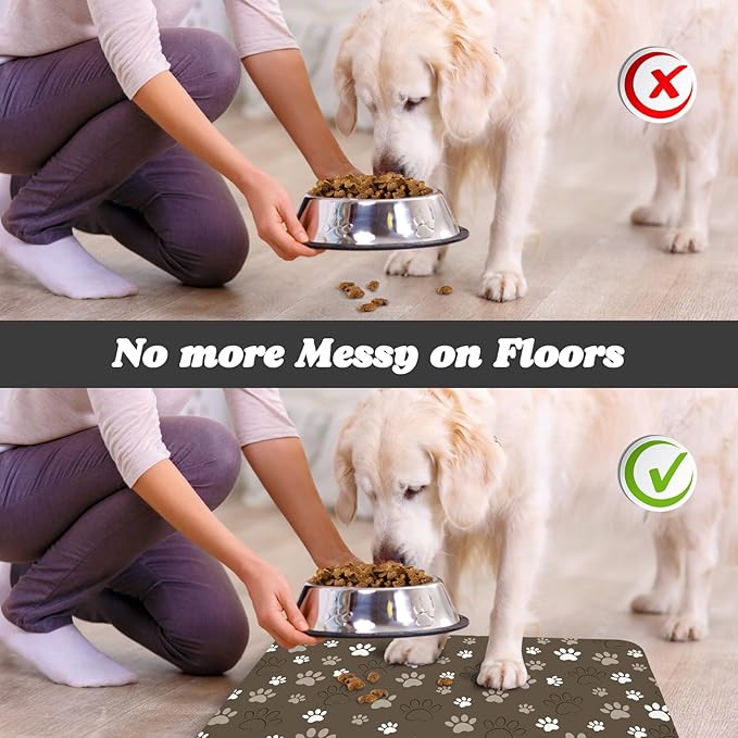 Dog Food Mat, Absorbent Water Bowl Mats Cat Pet Feeding Placemats Brown 12 * 20 inch