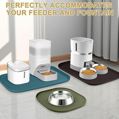 Silicone Pet Food Mat with Raised Edge for Food and Water Bowl, Dog Feeding Mats, Cat Food Trays for Floor Waterproof, Rubber Tray for Dogs and Cats, 19 x 12 x 0.7 Vivid Yellow