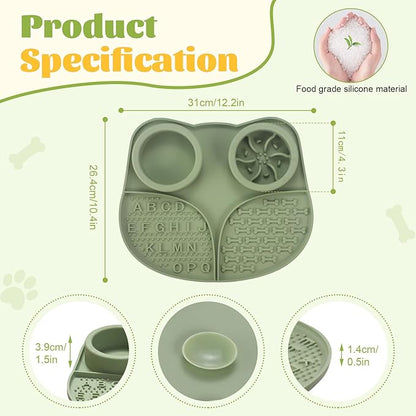 Silicone Slow Feeder Dog Bowls & Cat Bowls, 2 Cups Small Pet Food Bowl with Non-Slip Suction Base, Food-Grade Safe Puzzle Feeder for Small & Medium Dogs & Indoor Cats (Bowl & Lick Mat (Green))