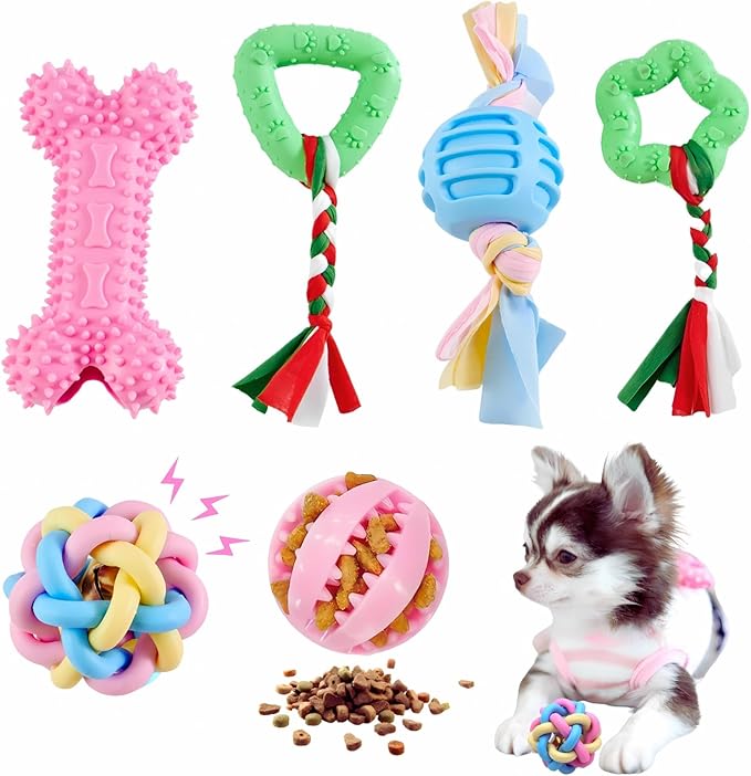 Chew Toys for Small Dogs, 6 Pcs Puppy Chew Toys, Soft Rubber, Eco-Friendly Dog Teething Toys for Puppies, Interactive Blue Dog Toys