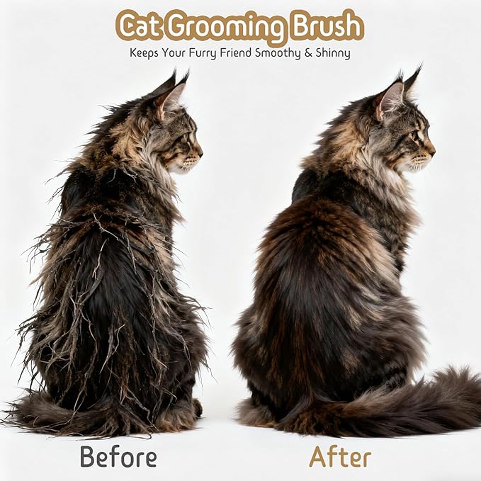Dog & Cat Brush for Shedding, Self Cleaning Deshedding Brush with Adjustable Bristle Length & Dematting Comb, Skin Friendly Grooming Tool for Long & Medium-Long Hair Pets