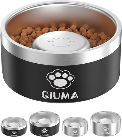 Slow Feeder Dog Bowls Stainless Steel, Food-Grade 304 Dog Slow Feeder Bowl 3.5 Cups Capacity, Heavy Duty Double-Layer with Non-Slip Base, Pet Puzzle Bowl for Medium & Large Dogs (Black)