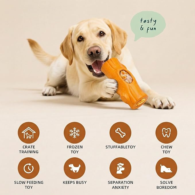 2 Pack Dog Toys for Aggressive Chewers, Interactive Indestructible Dog Toys with Frozen Treat Function, Durable Dog Puzzle Toy for Large & Medium Dogs, Reduces Anxiety, Orange & Brown