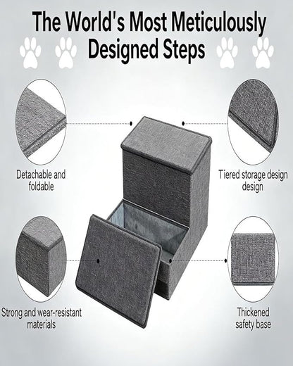 Dog Stairs with Storage, 3-Step Pet Stairs for Small & Medium Dogs and Cats, Dog Steps for Bed, Detachable & Reconfigurable Design, Anti-Slip Steps, Sturdy 132lbs Support, Ideal for Bed, Sofa & Window
