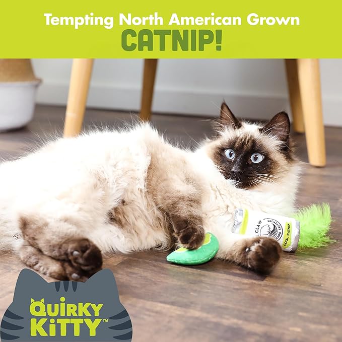 Quirky Kitty Whisker Claw & Lime Catnip Crinkle Plush Cat Toy, Pack of 2 | Soft Plush Toys with Textured Crinkle Sound | Enriched with Premium Catnip