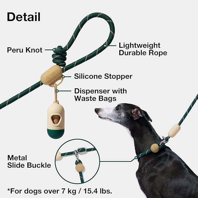 VETRESKA Hands-Free Dog Leash, 8FT Rope Leash for Medium Large Dogs, Waist/Crossbody Slip Lead Leashes for Walking, No Pull Dog Leashes with Bag Dispenser, 2 in 1 Walk Kit (Santal Forest)