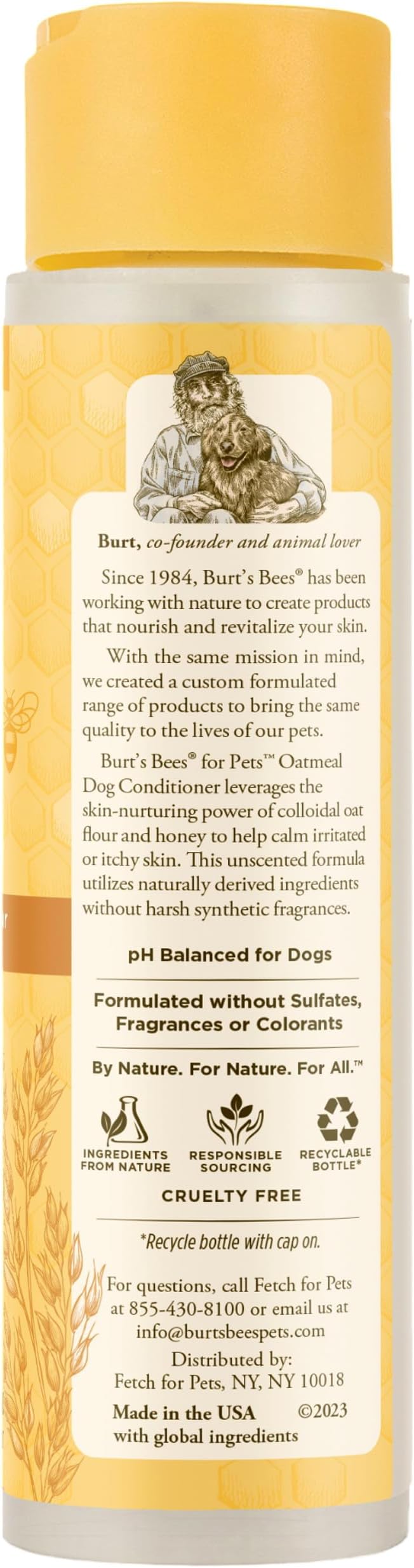 Burt’s Bees for Pets Oatmeal Dog Conditioner with Honey, Moisturizing Dog Coat Conditioner for Dry and Sensitive Skin to Help Soften and Nourish Coats During Grooming, 10 Fl Oz - 6 Pack