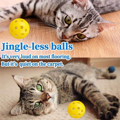 12Pcs Cat Ball Toy, Low Noise No Bells Holey Plastic Cat Balls, Funny Interactive Cats Toys for Indoor Cats, Firm Toy Balls for Kitten Puppy Ferret Bird (1.65", Yellow)