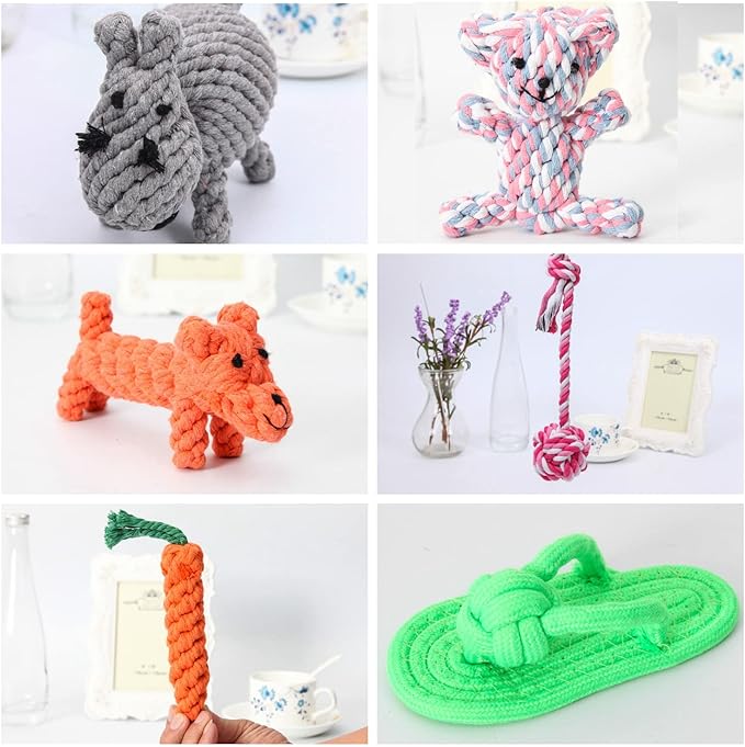 6 Pack Ferret Rope Chew Toys Durable Knotted Rope Tug Perfect for Teething Mammals Cotton Claws Grinding Toys Interactive Dog Cat Toy Set