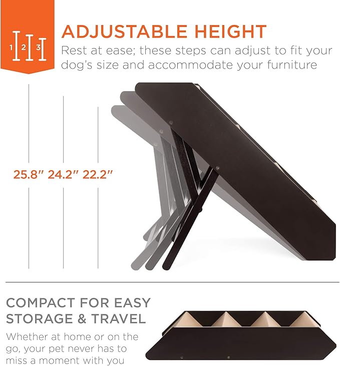 Best Choice Products 4-Step Foldable Adjustable, Non-Slip Wide Wooden Pet Stairs for Living Room, Bedroom, Dog & Cat Sizes Small, Medium, Large w/Carpet, No Assembly, Ideal for Injured, Elderly Pets