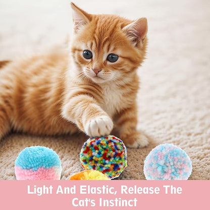 Bremorou 6 Pcs Soft Plush Cat Ball 2 Inch Rainbow Cat Toy Balls Colorful Cat Pom Pom Balls Small Cat Toy Ball Plush Kitty Soft Woolen Yarn Puffs for Indoor Cats Kitten Exercising Playing