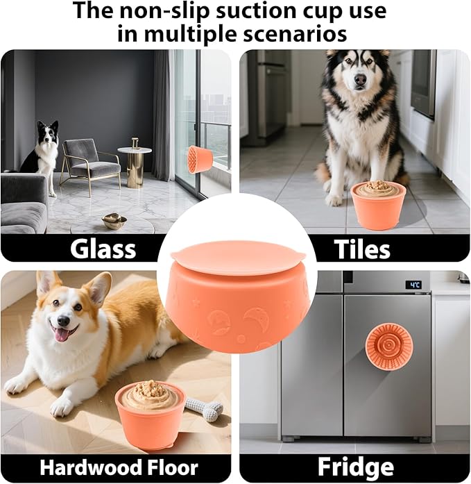 Dog Slow Feeder Lick Bowl - Non-Slip Licking Treat Dispenser for Small Medium Large Dogs, Promotes Anxiety Relief & Prevents Choking, Easy to Clean Feeding Bowl (Light Orange, S)