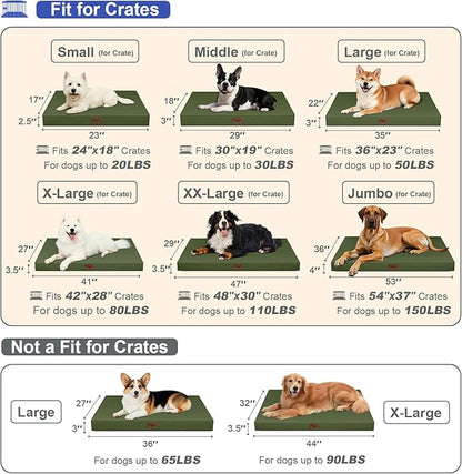 Outdoor Dog Bed for Small Dogs & Cats, Waterproof Dog Crate Mat Orthopedic Egg Crate Foam with Washable Removable Oxford Cover, Amy Green