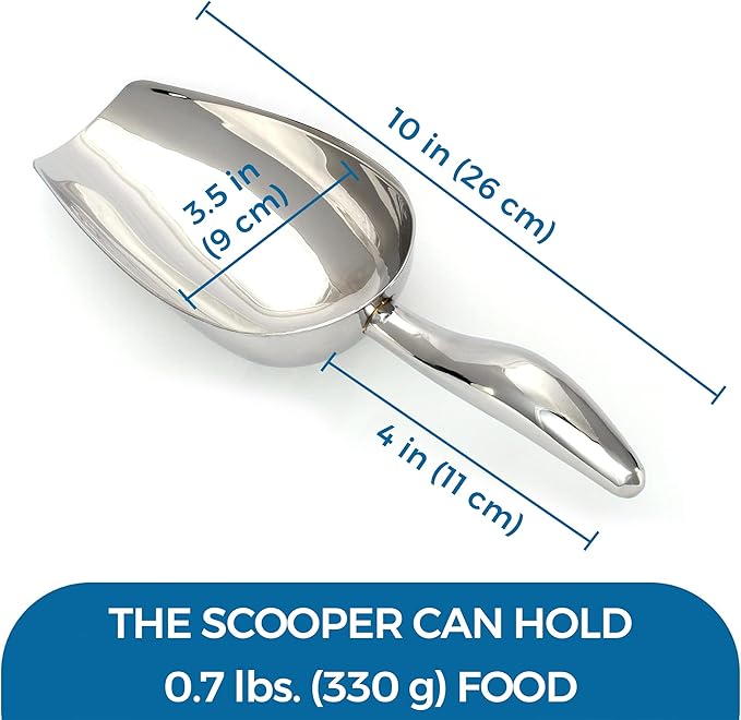 SunGrow Large Cat Litter and Food Scoop, Life Transforming 2-in-1 Scooper, Reduces Hand Fatigue, Saves Clear Litter, Makes Scooping Faster and Easier (Silver, Small)