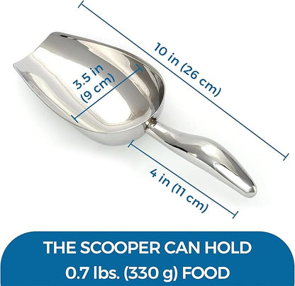 SunGrow Large Cat Litter and Food Scoop, Life Transforming 2-in-1 Scooper, Reduces Hand Fatigue, Saves Clear Litter, Makes Scooping Faster and Easier (Silver, Small)
