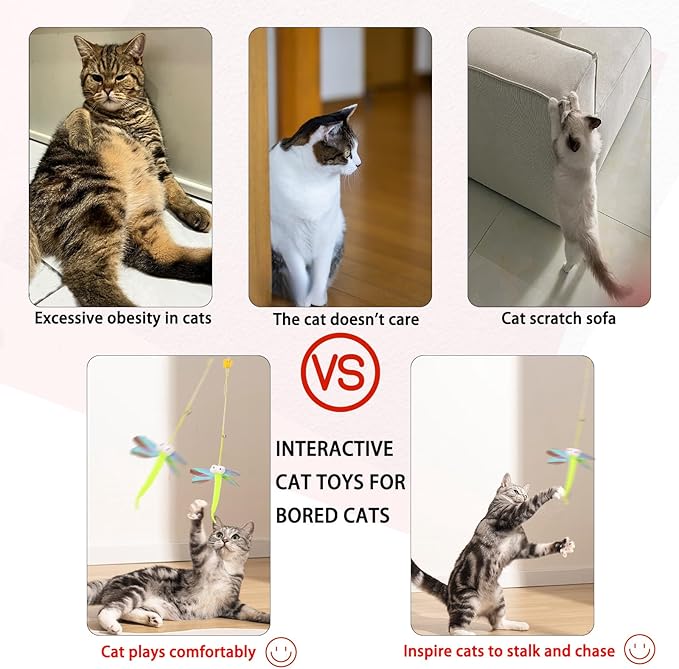 3 Pcs Interactive Toys for Indoor Cats, Best Hanging Cat Toys for Bored Cats, Spring Cat String Toys with Feathers and Bells, Door Hanging Self-Playing Cat Toys (Cute, Count, 3)