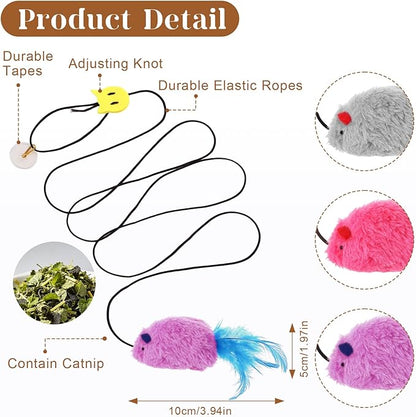 3Pcs Flying Mouse Cat Toys, Interactive Chirping Mouse Cats Feather Toys Hanging Cat String Toy for Bored Kittens Adult Multi Households