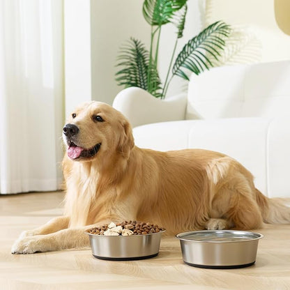 Dog Bowls Durable Heavy Duty Stainless Steel Dog Bowls Non-Slip Basic Bowl for Dogs with Rubber Base (2 Pack, 7 Cups)