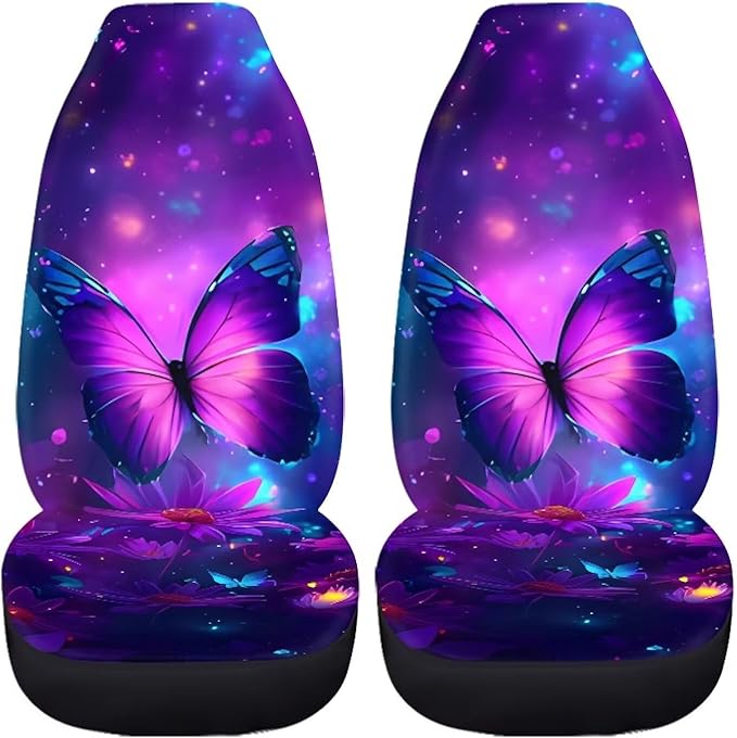 Purple Butterfly Flower Car Seat Covers Full Set for Women, Universal Seat Protector for SUV Truck Van Sedans Cars, Floral Auto Seat Protectors Car Accessories