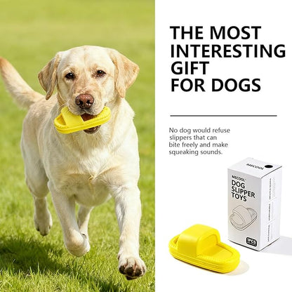 MECOOL Dog Toy 2PCS Unbreakable Slippers Squeaky Dog Toys for Teehing Chewing Size for Medium and Samll Breeds,Yellow and Green