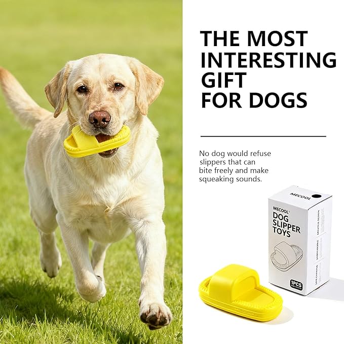 MECOOL Dog Toy Unbreakable Slippers Squeaky Dog Toys for Teehing Chewing Size for Medium and Samll Breeds,Yellow
