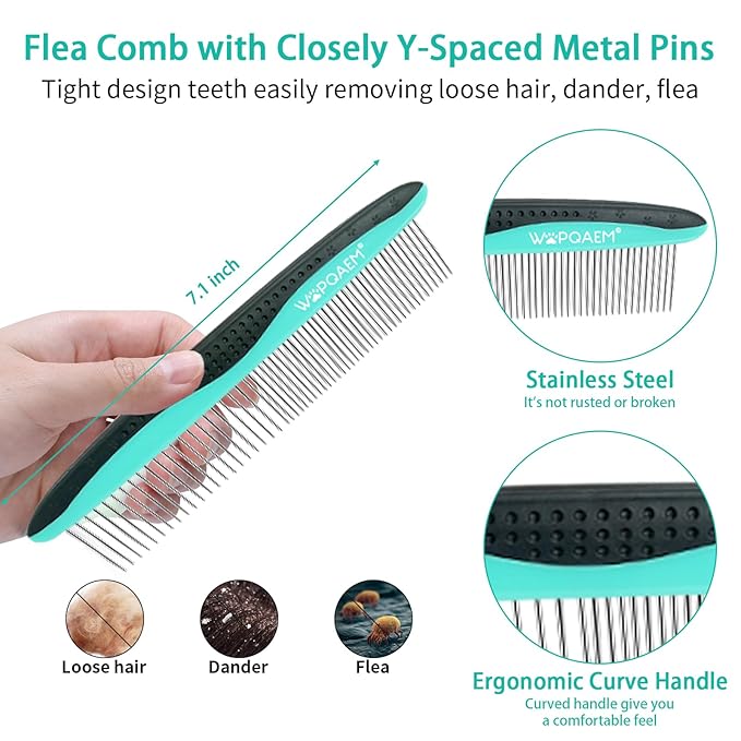 5 PCS Self Cleaning Slicker Brush & Undercoat Rake & Bath Brush & Flea Comb & Pet Comb & Steam Brush for Dogs and Cats,Professional Deshedding Dematting Tool for Long and Short Haired Pets