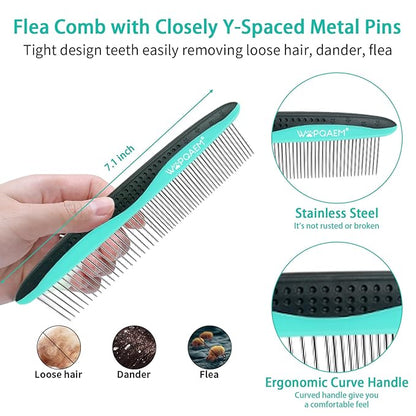 5 PCS Self Cleaning Slicker Brush & Pet Grooming Rake & Bath Brush & Nail Clippers & Pet Comb for Dogs and Cats,Professional Deshedding Dematting Tool for Long and Short Haired Pets