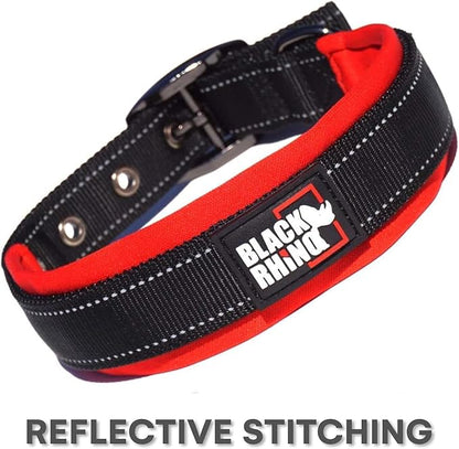 Black Rhino Extra Large Dog Collar - Adjustable Reflective Heavy Duty Dog Collars with Ultra-Soft Neoprene Padding - Weatherproof, Durable, and Comfortable - Ideal for Active Dogs - Red and Black