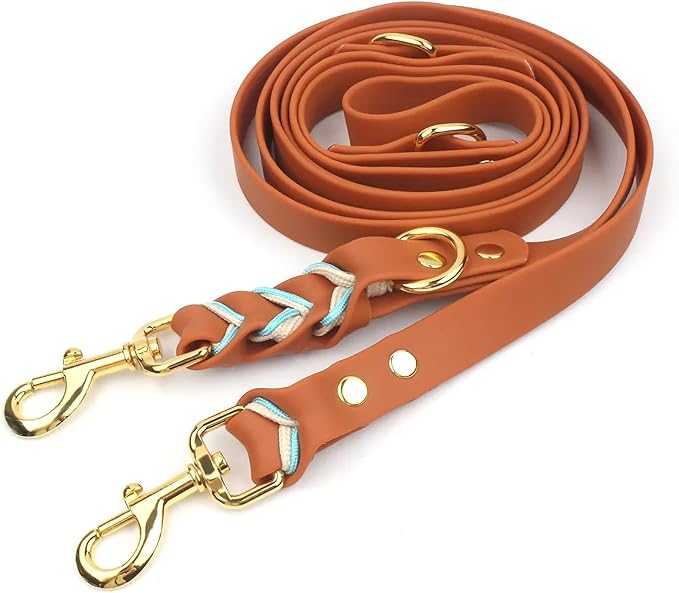Albcorp Braided Hands-Free Dog Leash – Small & Medium Sizes, 7.2 ft Long – PVC Coated, Adjustable for Cross-Body, Waist, or Handheld Use – Waterproof, Customizable & Durable. Brown, Medium