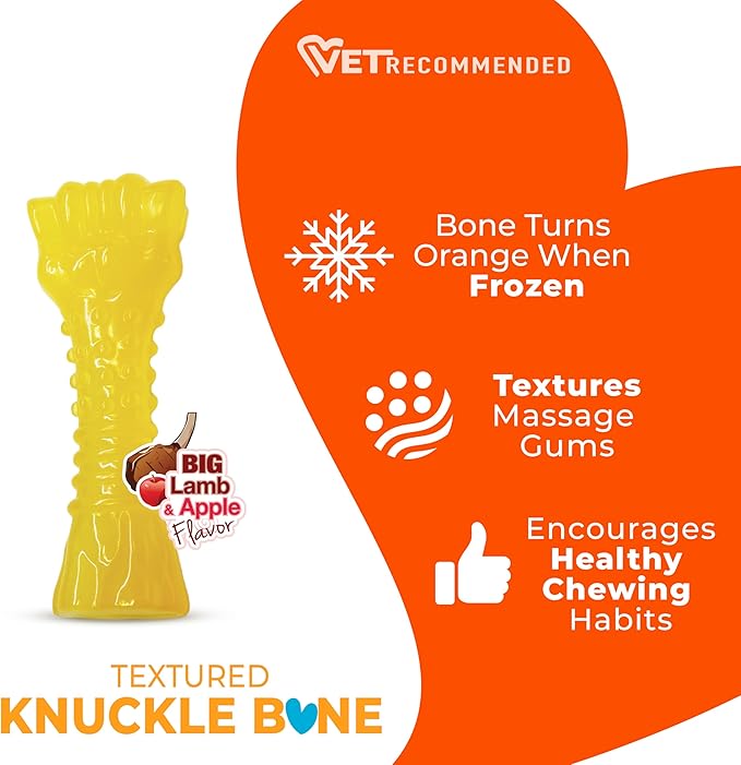 Nylabone Freezer Knuckle Bone Puppy Chew Toy, Soothing Teething Toys for Puppies, Color Changing, Lamb & Apple Flavor, Small Dogs - Up to 25 lbs., 1 Count